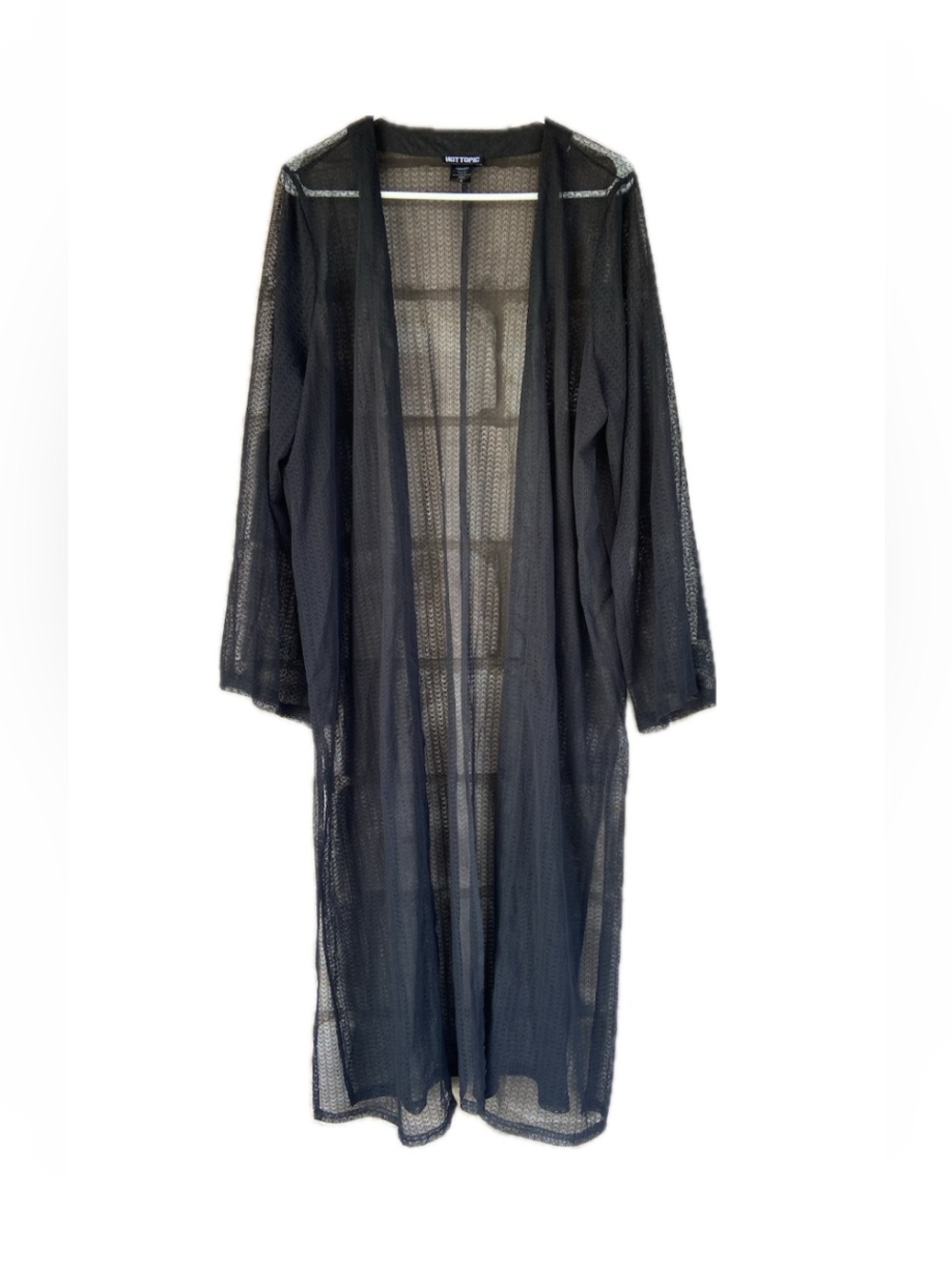 Witchy Grunge Gothic Sheer Black Mesh Maxi Duster Cardigan - Size 2 plus